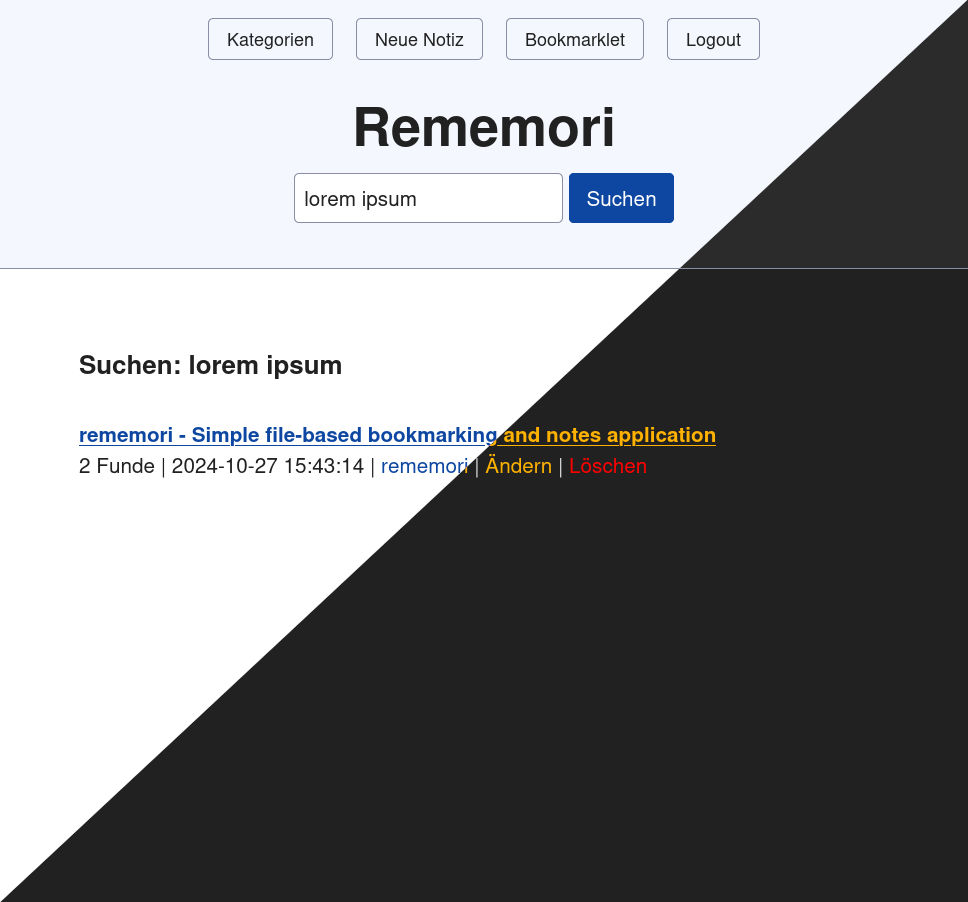 The search-mode in Rememori