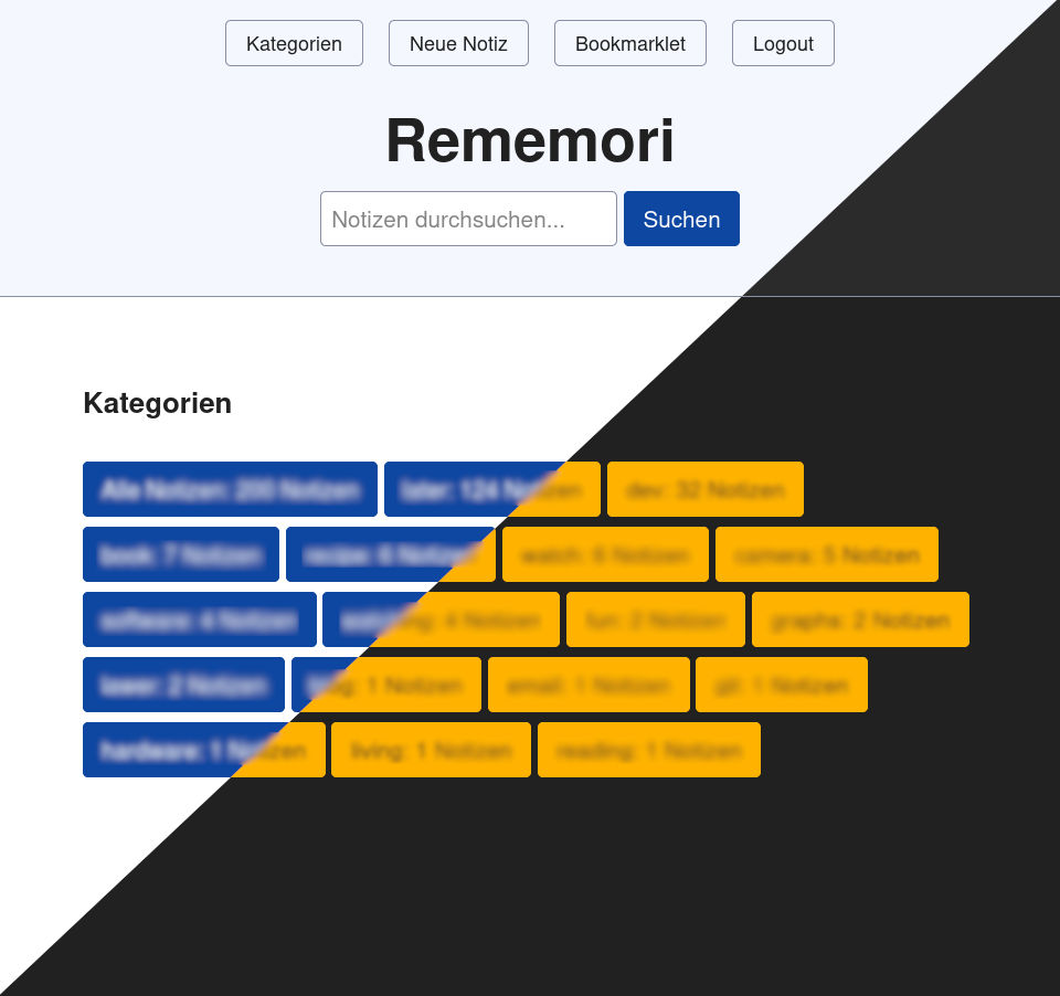 Main “Categories” view of Rememori